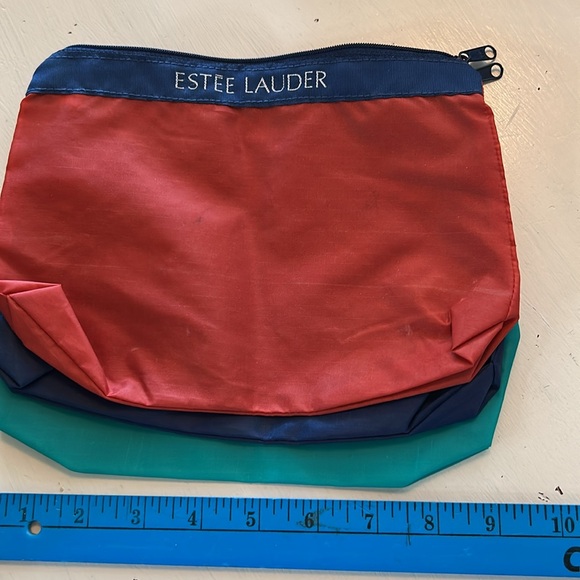 Bundle 3 ESTEE LAUDER Make Up / Cosmetic Bag Zip Closure royal blue/aqua, red - Picture 3 of 3